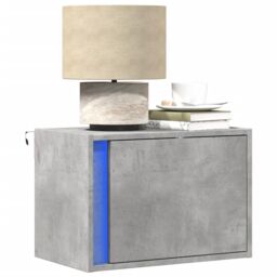 Berkfield Home Wall-mounted Bedside Cabinet with LED Lights Concrete Oak in Grey - thumbnail 1