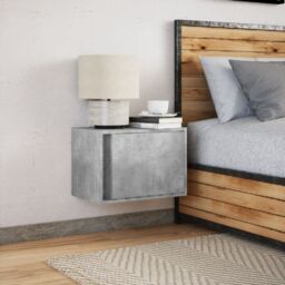 Berkfield Home Wall-mounted Bedside Cabinet with LED Lights Concrete Oak in Grey - thumbnail 4