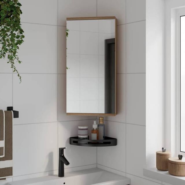 Berkfield Home Corner Bathroom Mirror Cabinet Oak 30x24x60 cm in Brown - Size: 30 x 24 x 60 cm - image 1