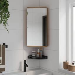 Berkfield Home Corner Bathroom Mirror Cabinet Oak 30x24x60 cm in Brown - Size: 30 x 24 x 60 cm - thumbnail 1