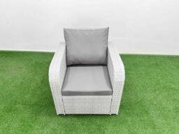 Fimous Light Grey PE Wicker Rattan Garden Furniture Set Sofa Set Reclining Adjustable Chair Rectangular Coffee Table 6 Seater 2 Big Stools Side Table - thumbnail 5