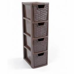 Kelvenix 4 Tier Plastic Choco Brown Medium Rattan Storage Drawers Unit - Size: 0.6m2