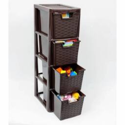 Kelvenix 4 Tier Plastic Choco Brown Medium Rattan Storage Drawers Unit - Size: 0.6m2 - thumbnail 3
