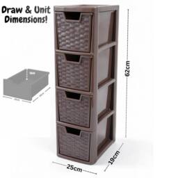 Kelvenix 4 Tier Plastic Choco Brown Medium Rattan Storage Drawers Unit - Size: 0.6m2 - thumbnail 2
