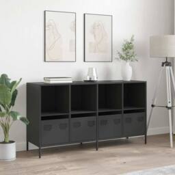 Berkfield Home Sideboard Black 135x39x73.5 cm Cold-rolled Steel - thumbnail 3