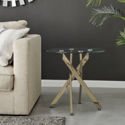 FurnitureboxUK Novara Round Tempered Glass Side End Table with Angled Starburst Metal Legs for Modern Glam Minimalist Living Room in Gold - thumbnail 3