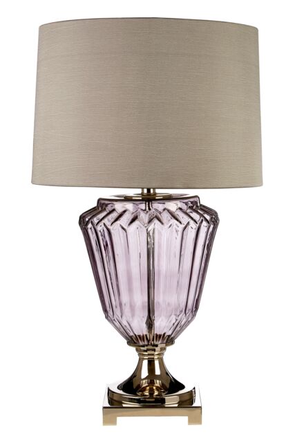 Orsina Sturdy Pleated Glass Table Lamp With Grey Shade, Decorative Bedside Light For Bedroom, Ambient Night Light - image 1