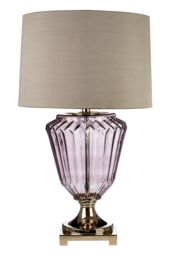 Orsina Sturdy Pleated Glass Table Lamp With Grey Shade, Decorative Bedside Light For Bedroom, Ambient Night Light - thumbnail 1