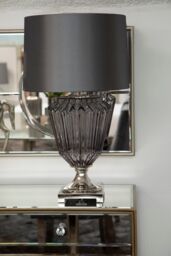 Orsina Sturdy Pleated Glass Table Lamp With Grey Shade, Decorative Bedside Light For Bedroom, Ambient Night Light - thumbnail 2