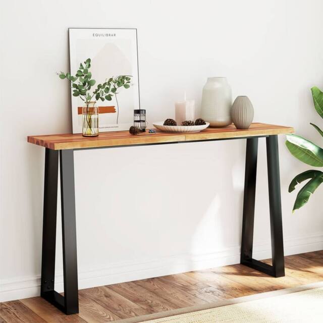 Berkfield Home Console Table with Live Edge 140x40x80 cm Solid Wood Acacia in Brown - Size: 140 x 40 x 80 cm - image 1