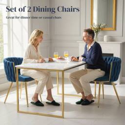 Wyld Haus Sosura Set of 2 Dark Blue Velvet Feel Dining Chairs Woven Back - thumbnail 5