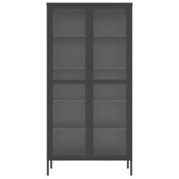 Berkfield Home Highboard Black 85x40x180 cm Glass & Steel - Size: 85 x 40 x 180 cm - thumbnail 6