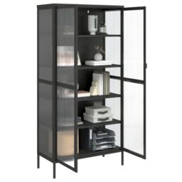 Berkfield Home Highboard Black 85x40x180 cm Glass & Steel - Size: 85 x 40 x 180 cm - thumbnail 5