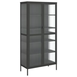 Berkfield Home Highboard Black 85x40x180 cm Glass & Steel - Size: 85 x 40 x 180 cm - thumbnail 2
