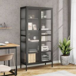 Berkfield Home Highboard Black 85x40x180 cm Glass & Steel - Size: 85 x 40 x 180 cm