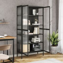 Berkfield Home Highboard Black 85x40x180 cm Glass & Steel - Size: 85 x 40 x 180 cm - thumbnail 3