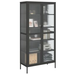 Berkfield Home Highboard Black 85x40x180 cm Glass & Steel - Size: 85 x 40 x 180 cm - thumbnail 4