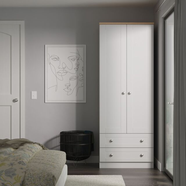 Ready Assembled 2 U Cumbria Tall 2 Drawer Double Wardrobe (Ready Assembled) in Mid Grey - Size: Large - image 1