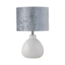 First Choice Lighting Set of 2 Tuscan - White Ceramic Lamps with Grey Crushed Velvet Shade - thumbnail 2