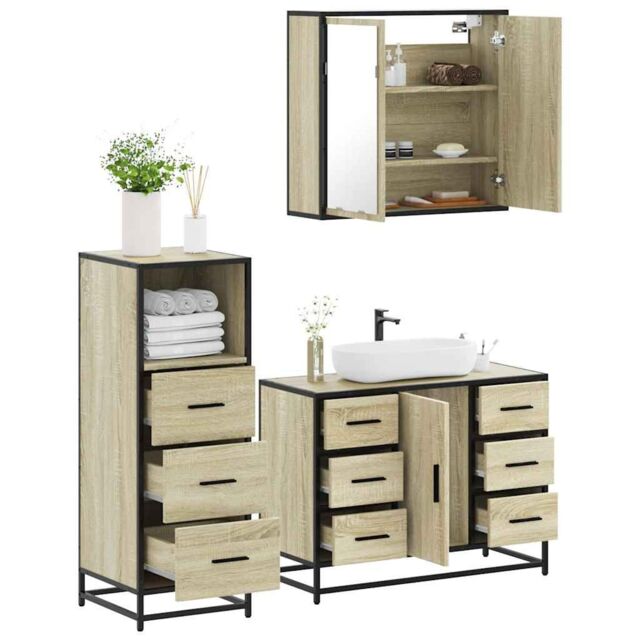 Berkfield Home 3 Piece Bathroom Furniture Set Sonoma Oak Engineered Wood in Brown - image 1