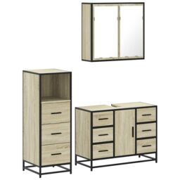 Berkfield Home 3 Piece Bathroom Furniture Set Sonoma Oak Engineered Wood in Brown - thumbnail 2