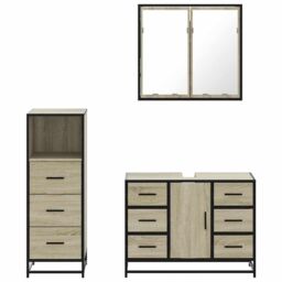Berkfield Home 3 Piece Bathroom Furniture Set Sonoma Oak Engineered Wood in Brown - thumbnail 5