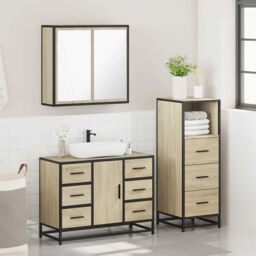 Berkfield Home 3 Piece Bathroom Furniture Set Sonoma Oak Engineered Wood in Brown - thumbnail 4