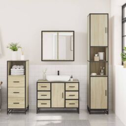Berkfield Home 3 Piece Bathroom Furniture Set Sonoma Oak Engineered Wood in Brown - thumbnail 3