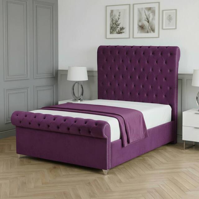 Living Comfort Bedz Regency Sleigh Slatted Base Upholstered Bed with 48 Inch Headboard in Purple - Size: Double - image 1