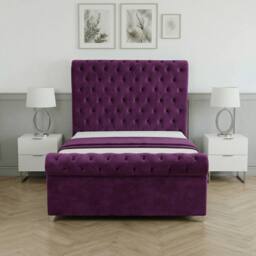 Living Comfort Bedz Regency Sleigh Slatted Base Upholstered Bed with 48 Inch Headboard in Purple - Size: Double - thumbnail 2