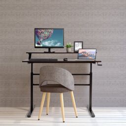 Costway 2-Tier Standing Computer Desk Sit to Stand Workstation Ergonomic Computer Table in Brown - thumbnail 5