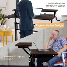 Costway 2-Tier Standing Computer Desk Sit to Stand Workstation Ergonomic Computer Table in Brown - thumbnail 6