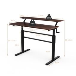 Costway 2-Tier Standing Computer Desk Sit to Stand Workstation Ergonomic Computer Table in Brown - thumbnail 2