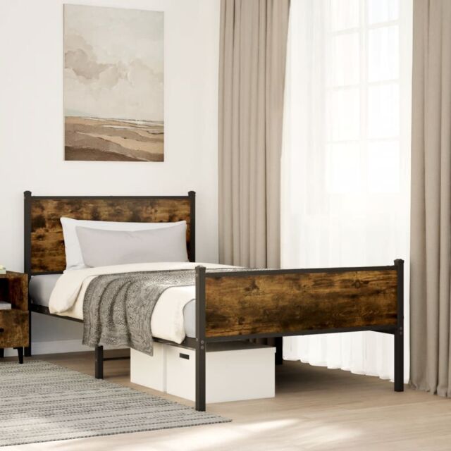 Berkfield Home Metal Bed Frame without Mattress Smoked Oak 100x190 cm in Brown - image 1
