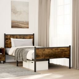 Berkfield Home Metal Bed Frame without Mattress Smoked Oak 100x190 cm in Brown - thumbnail 1