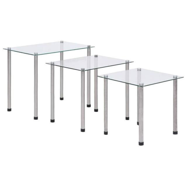 Berkfield Home Nesting Tables 3 pcs Transparent Tempered Glass in Clear - image 1