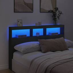 Berkfield Home Headboard Cabinet with LED Black 160x17x102 cm - Size: 160 x 17 x 102 cm - thumbnail 4