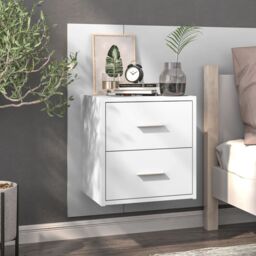 Berkfield Home Wall-mounted Bedside Cabinet High Gloss White - thumbnail 1
