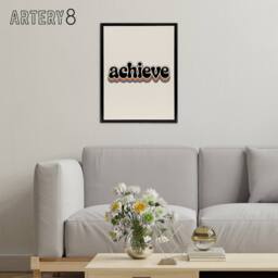 "Artery8 Achieve Colourful Retro Rainbow Font Typography Framed Canvas Art in Beige - Size: W12"" x H16""" - thumbnail 3