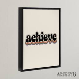 "Artery8 Achieve Colourful Retro Rainbow Font Typography Framed Canvas Art in Beige - Size: W12"" x H16""" - thumbnail 2