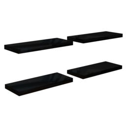 Berkfield Home Floating Wall Shelves 4 pcs High Gloss Black 60x23.5x3.8 cm MDF - thumbnail 2