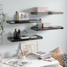 Berkfield Home Floating Wall Shelves 4 pcs High Gloss Black 60x23.5x3.8 cm MDF - thumbnail 1