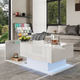 BTM Oval Coffee Table with Sliding Doors Storage Shelf in White - thumbnail 9