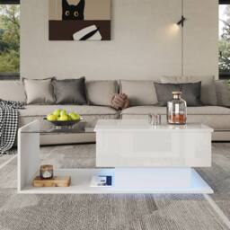 BTM Oval Coffee Table with Sliding Doors Storage Shelf in White - thumbnail 7