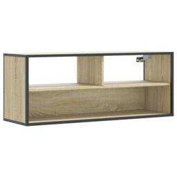 Berkfield Home TV Cabinet Sonoma Oak 100x31x39.5 cm Engineered Wood & Metal in Light Tan - thumbnail 1