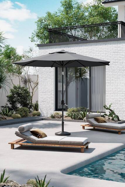 Garden Sanctuary Rotating Patio Parasol 3M Umbrella for Outdoor Sunshade & Rain with Resin Base in Dark Grey - image 1