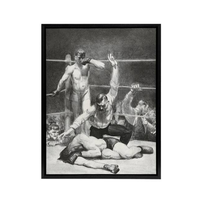 "Artery8 George Bellows Counted Out First Stone Boxing Framed Canvas Art Print in Grey - Size: W12"" x H16""" - image 1