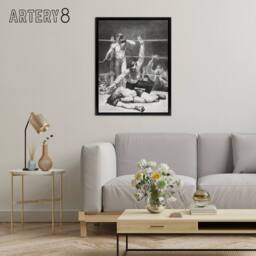 "Artery8 George Bellows Counted Out First Stone Boxing Framed Canvas Art Print in Grey - Size: W12"" x H16""" - thumbnail 3