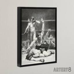 "Artery8 George Bellows Counted Out First Stone Boxing Framed Canvas Art Print in Grey - Size: W12"" x H16""" - thumbnail 2