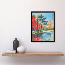 "Artery8 Lake Forest Colourful Trees Japanese Woodblock Framed Wall Art - Size: W12"" x H16""" - thumbnail 4